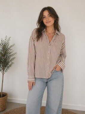 Jane + Delancey Striped Button Front Blouse XL